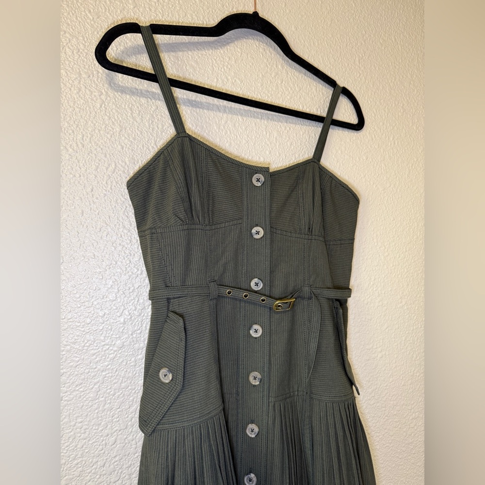 NWOT ULLA JOHNSON Cleo Midi Dress Pleated Green Vacation Holiday Summer Resort 4 - Picture 7 of 11